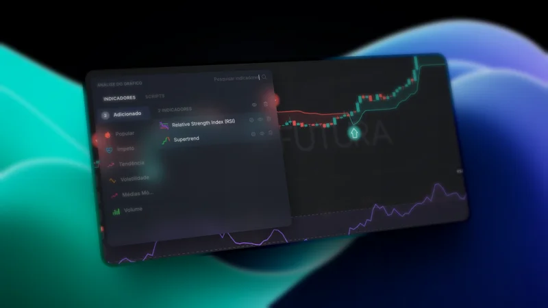 Gráfico da plataforma Futura Broker com indicadores técnicos ativos para opções binárias