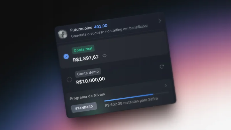 Tela da plataforma Futura Broker com seletor de conta demo e conta real
