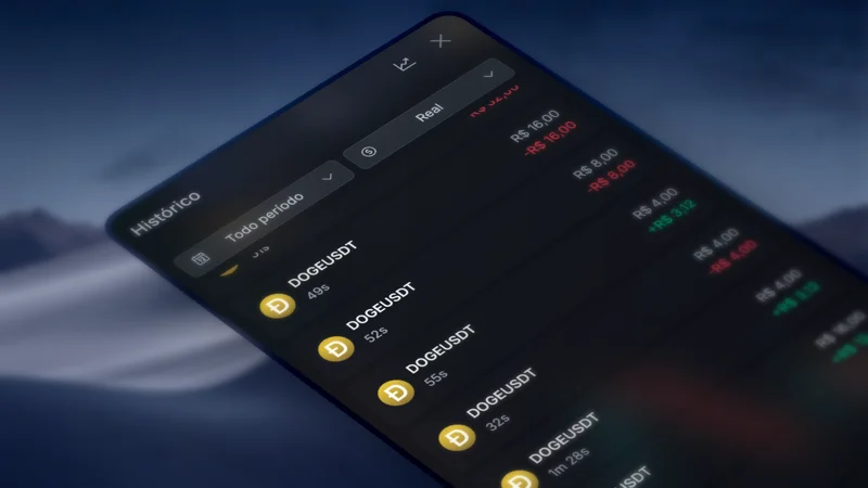 Dashboard da plataforma Futura Broker mostrando histórico de operações e saldo